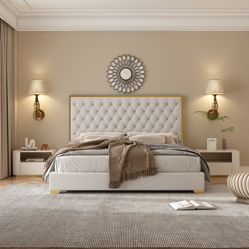 Everly Quinn Valmar Morden Tufted Upholstered Golden Platform Bed Reviews Wayfair
